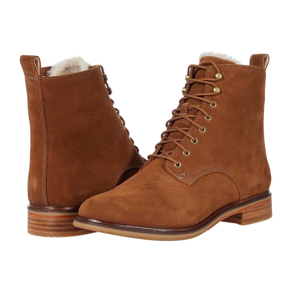 Clarks Clarkdale Brown Suede Lace up super soft Faux Fur Lined boots 8.5 M